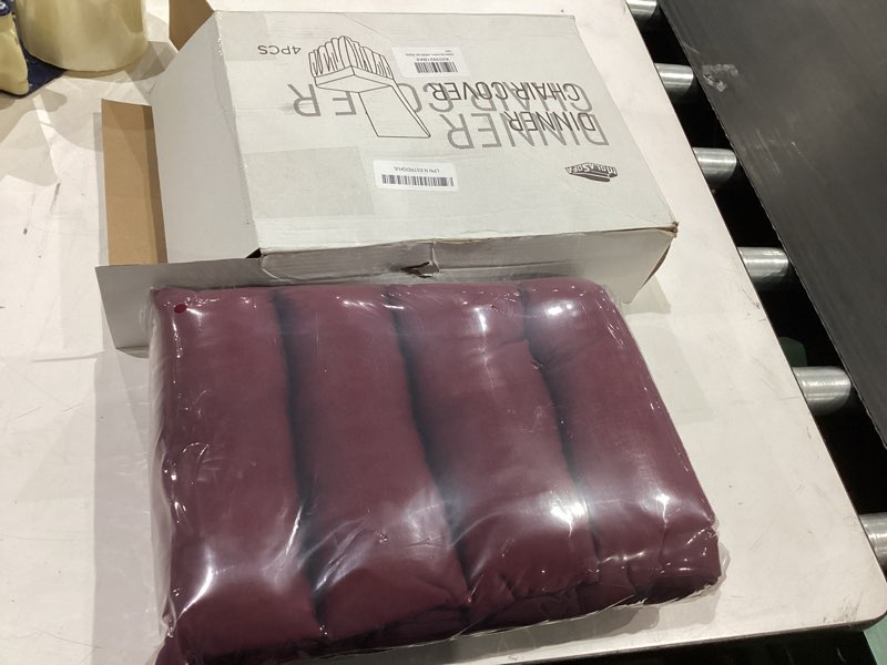 Condition photo showing Good Condition for molasofa chair covers for dining room set of 4 stretch chair slipcovers with skirt for kitchen seat protectors wedding banquet decor kids pets spandex fabric washable (4pcs, burgundy) 4pcs skirt-burgundy
