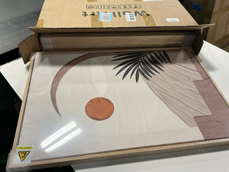 Condition photo showing New/Like New for Large Boho Framed Wall Art, Set of 3 Piece Neutral and Orange Canvas Paintings Artwork for Walls, Bo