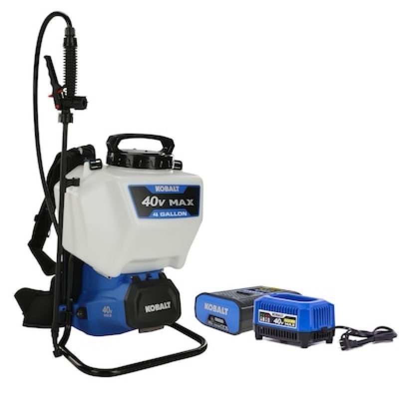 kobalt 4-gallon 40-volt battery operated plastic backpack sprayer with adjustable spray pattern