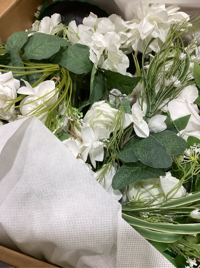 Condition photo showing Good Condition for Ling's moment 41.0" Tall Free-Standing Wedding Aisle Artificial Flowers for Ceremony Decor, 2PCS White Walkway Floral Chair Markers, Faux Rose Altar Arch Arrangement Spring Decorations Outdoor Wht-white & Lily & Olive 41" Tall x 22" Cross