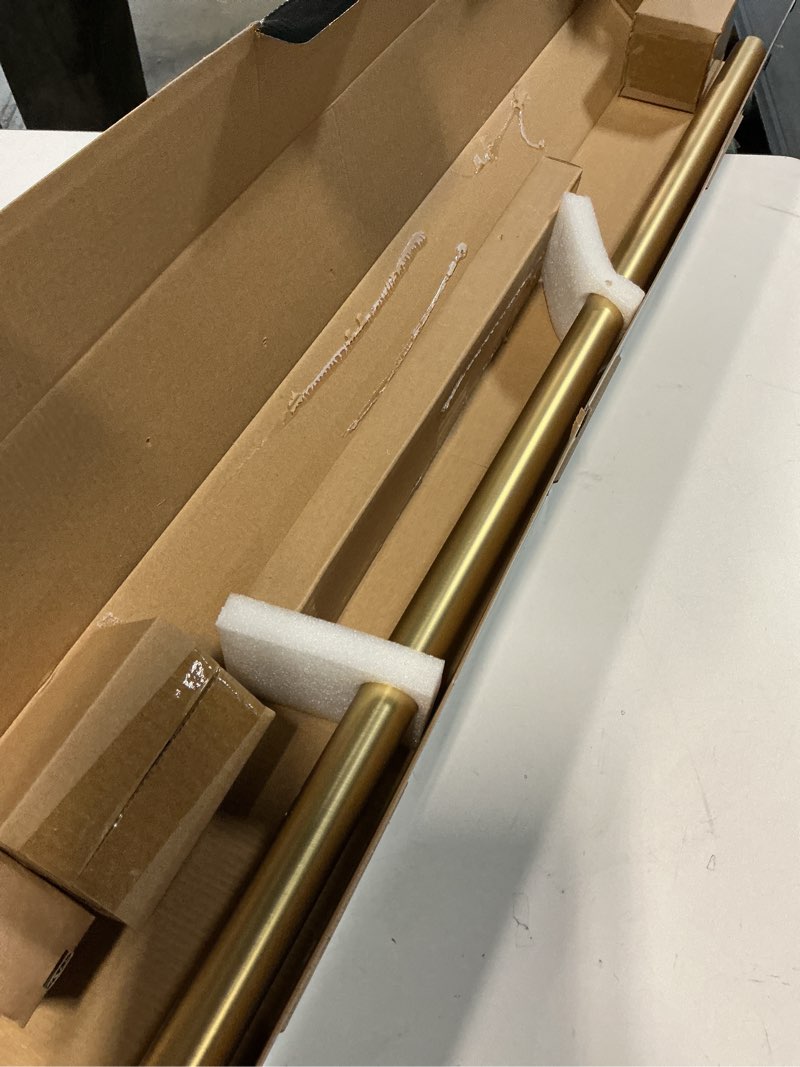 Condition photo showing Good Condition for Double Curtain Rod Set:1-1/8 Inch Diameter Luxury Gold Curtain Rods, 72-144 Inches Adjustable Drapery Rod with Clear Gold Foiled Finials for 1 Pack 72-144'' Gold