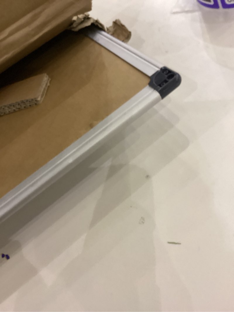 Condition photo showing As Is for Magnetic White Board Hanging 24" x 18" for Wall, Dry Erase Board with Eraser, Markers, Magnets, Pen Tray, Silver Aluminum Frame for Home, Office, Students