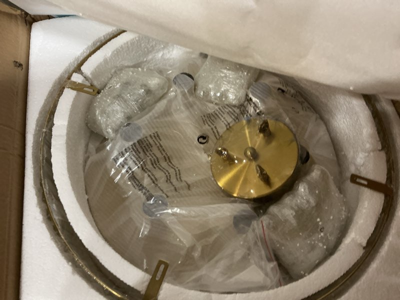 Condition photo showing New/Like New for YYJLX 6-Light Modern Large Crystal Chandelier Gold Metal E26 Semi Flush Mount Round Ceiling Light Fixture Ceiling Lamp Farmhouse for Dining Room Living Room Laundry Room Foyer Kitchen Bedroom