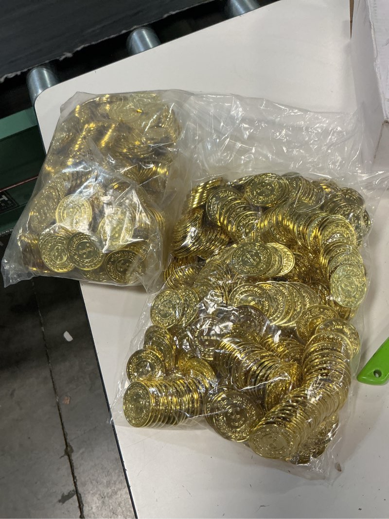 Condition photo showing Good Condition for joyfy 100 pcs plastic gold coins, pirate treasure hunt game tokens for party decorations favors and childrens play money supplies
