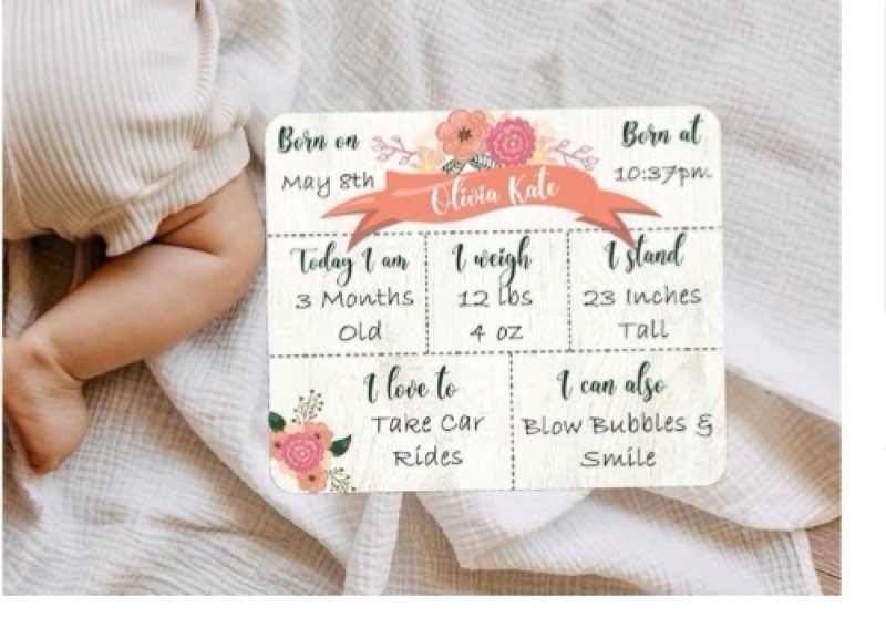 Monthly Baby Milestone Board Personalized Memory Picutre Board Baby Girl Stuff White Board Dry Erase Photo Card Prop with Custom Name