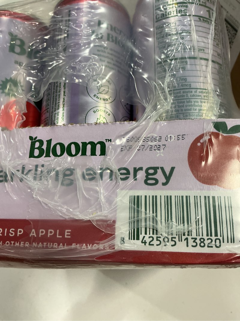Condition photo showing New/Like New for Bloom Nutrition Sparkling Energy Drink - Natural Caffeine, Zero Sugar, 180mg Caffeine - Antioxidant-Rich with Green Coffee Bean, Green Tea Extract, Prebiotics - Crisp Apple - 12oz 12 Pack Crisp Apple 12 Fl Oz (Pack of 12)( EXP 07/2027) 