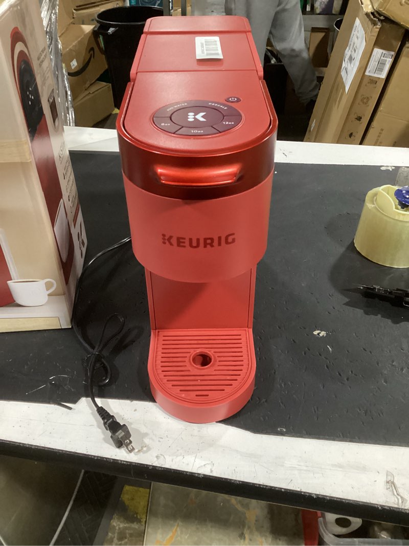 Condition photo showing As Is for keurig k- slim single serve k-cup pod coffee maker, with 3 brew sizes, multistream technology, 46oz removable reservoir, scarlet red