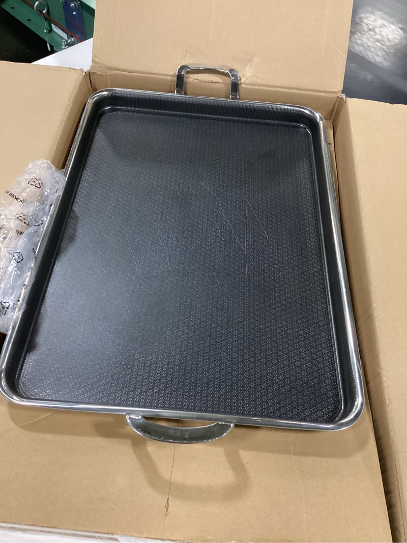Condition photo showing Good Condition for Stainless Steel Double Burner Griddle Pan, Nonstick Flat Top Grill Plate with Stainless Steel Handles, Induction Ready, Compatible with All Cooktops, Dishwasher-Friendly, Oven-Safe, Rectangular