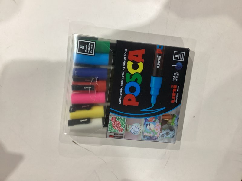 Condition photo showing As Is for MISSING BLACK COLOR MARKER.  POSCA 8-Color Paint Marker Set, PC-5M Medium