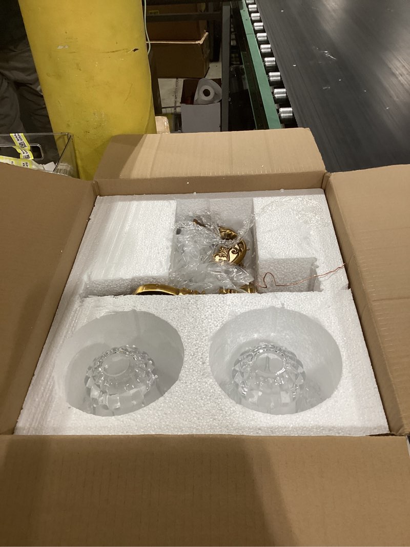 Condition photo showing Good Condition for wellmet 2-lights gold wall sconce, retro wall light, bathroom vanity wall lamp, wall light fixtures for living room, bedroom, hallway, bathroom, stairway, w-18in (bulb not include)