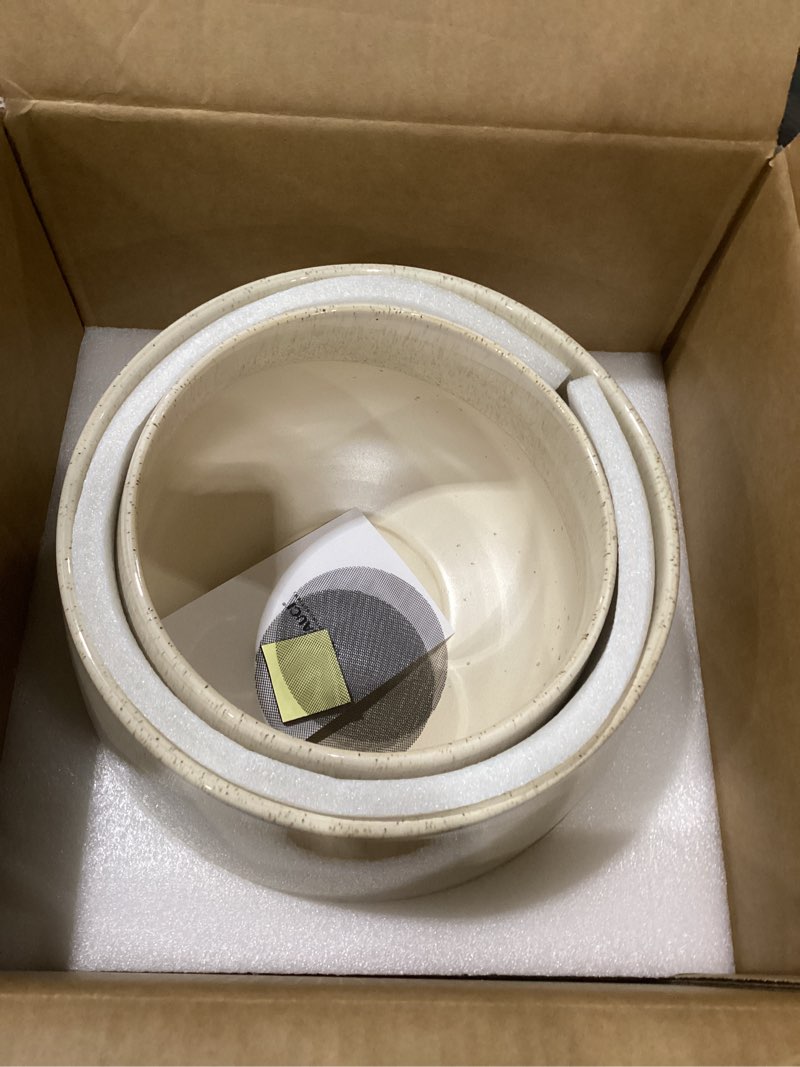 Condition photo showing Good Condition for LE TAUCI Ceramic Plant Pots, Set of 2, 10 + 12 Inch Plant Pot, Elegant Planters for Indoor Plants, Sturdy Planter with Drainage Hole and Saucers, Perfect for Home Decor, Reactive Glaze Beige