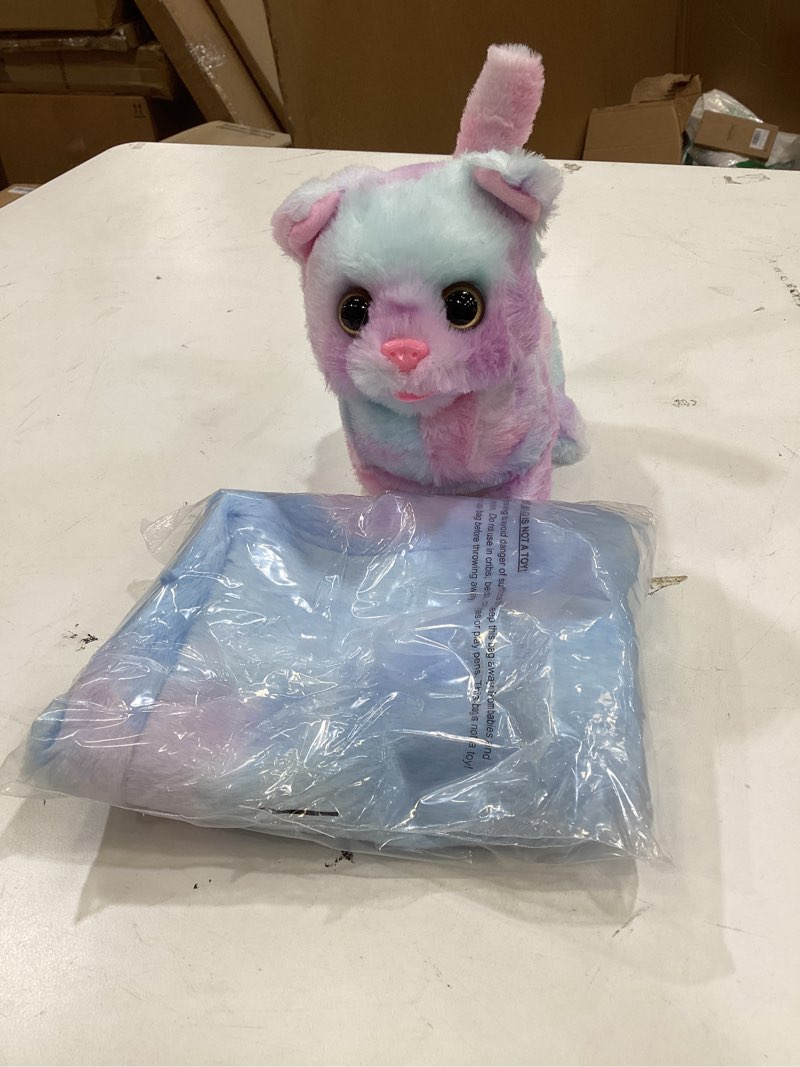 Condition photo showing As Is for ninaor plush interactive cat toys for kids with tote bags, stuffed robot pet kitten with leash walking meow pretend play, realistic cute stuff fidget toys for toddler stocking stuffers birthday gifts
