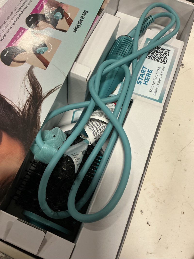 Condition photo showing As Is for shark glossi 2-in-1 hot tool and air glosser, ultra-fast, ultra-glossy blowouts at-home, heat-controlled ceramic, curly, coily, and color friendly, jewel teal, ht302tl