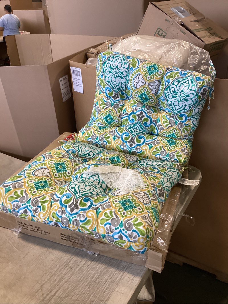 LVTXIII Outdoor Tufted Low Back Cushions, Solid Fluffy Seat and Back Chair Cushion with Ties, Patio Replacement Rocking Chair Cushion for Outdoor Furniture Use, 21 W x 21D, Damask Green 42x21x4 Damask Green