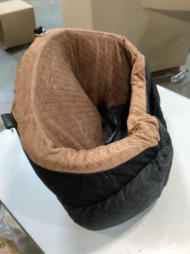 Condition photo showing As Is for Vivifying Dog Car Seat for Small & Medium Dogs, Detachable & Washable Booster Seat for Pets Up to 30lbs, Travel Bed with Storage Pockets and Safety Belt – Brown&Black