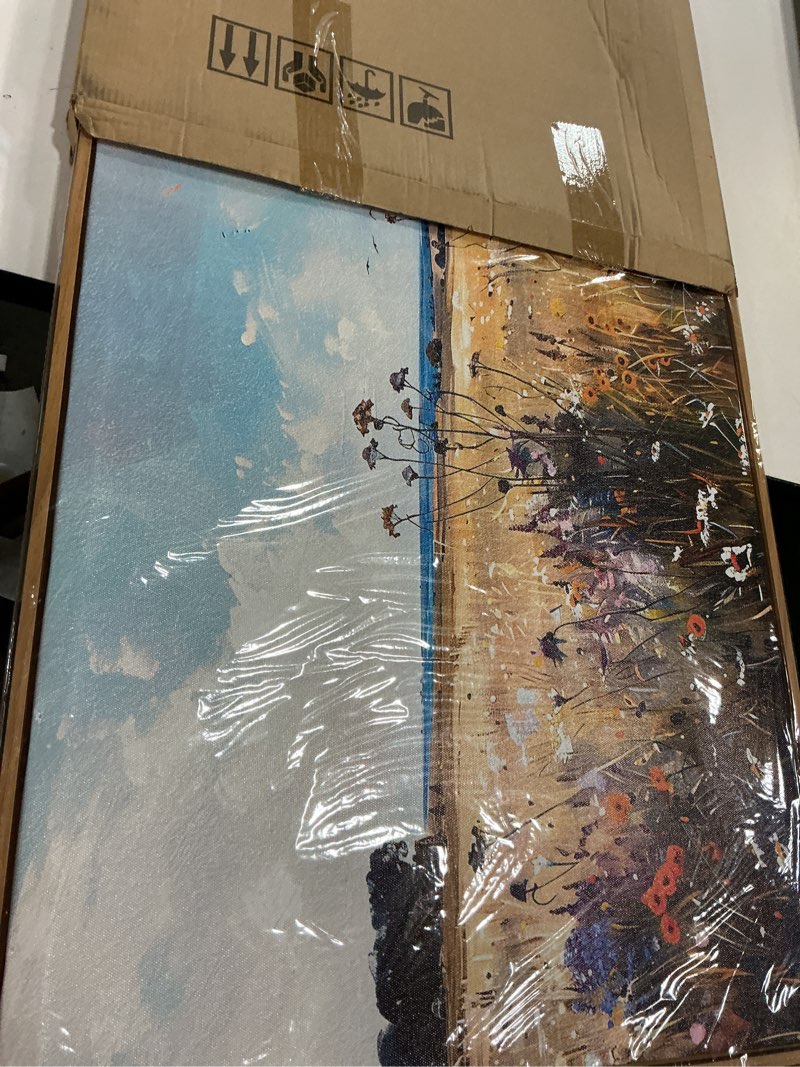 Condition photo showing New/Like New for hyidecorart Wood Framed Canvas Print Wall Art Living Room Boho Wall Decor For Bedroom Farmhouse Autumn Watercolor Wild flowers Nature Field Landscape Wall Paintings Pictures Office Decoration 40"L x 20"W Abstract Landscape Painting Wood Framed
