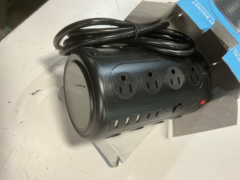 Condition photo showing Good Condition for tower power strip surge protector with 16 outlets and 5 usb ports (2 usb-c), 6ft extension cord with multiple outlets,heavy duty charging station,home office dorm room essentials. no wireless charging 6ft without wireless charging black