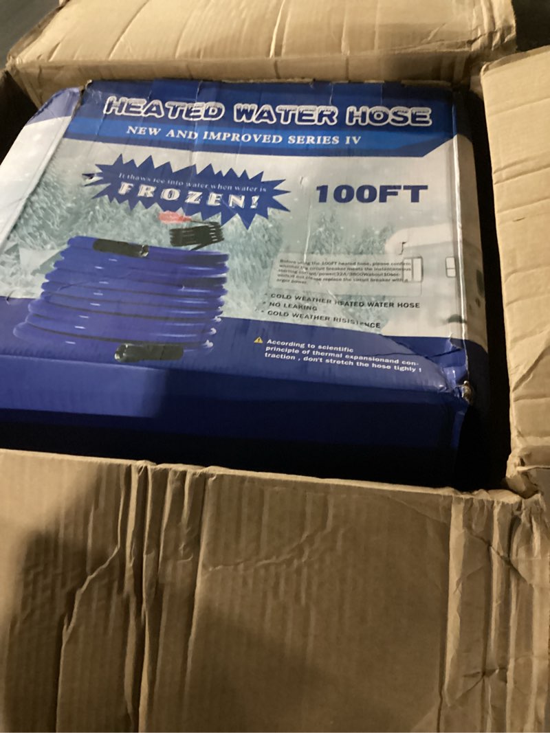 Condition photo showing Good Condition for Heated hose 100ft with Adapter, Heated Water Hose for RV with Energy Saving Thermostat, -45 ? Antifreeze Heated Garden Hose and Leakage Protector, Freeze Proof Water Hose BPA Free 100 ft