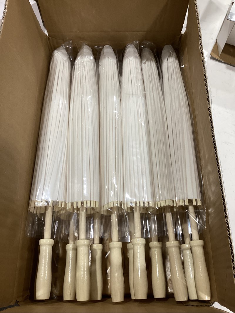 Condition photo showing Good Condition for aodaer 12 pieces wedding paper umbrella 23.6 inch white paper decorative chinese japanese parasol umbrella crafts vintage diy painting decor wedding favor for photography props bridal party white 1