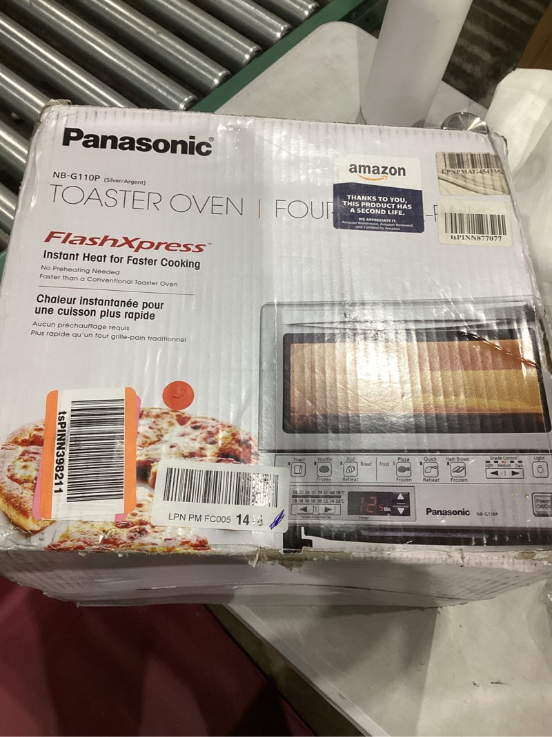 Condition photo showing Good Condition for Panasonic FlashXpress Toaster Oven Countertop, 4-Slice Small Toaster Oven Compact Size with Double Infrared Heating, 6 Auto Cook Options and Precise Temperature Control, 1300W - NB-G110P (Silver) FlashXpress Compact Matte Silver