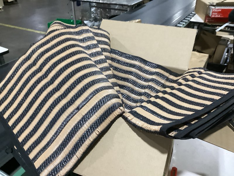 Condition photo showing Good Condition for sand mine reversible mats, plastic straw rug, modern area rug, large floor mat and rug for outdoors, rv, patio, backyard, deck, picnic, beach, trailer, camping, black & brown, 9' x 12'