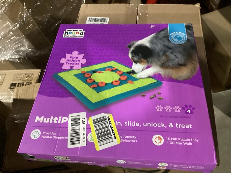 Condition photo showing New/Like New for outward hound by nina ottosson multipuzzle – interactive dog treat puzzle enrichment toy, level 4 expert multipuzzle (green)
