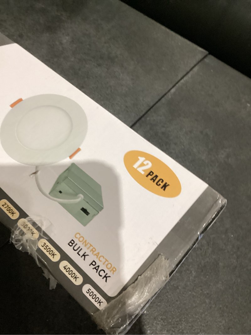 Condition photo showing As Is for Amico 12 Pack 4 Inch 5CCT Ultra-Thin LED Recessed Dimmable Can/Ceiling Light with Junction Box, 2700K/3000K/3500K/4000K/5000K Selectable, 11W Eqv 70W, 800LM High Brightness Wafer Downlight - ETL&FCC White 4 Inch