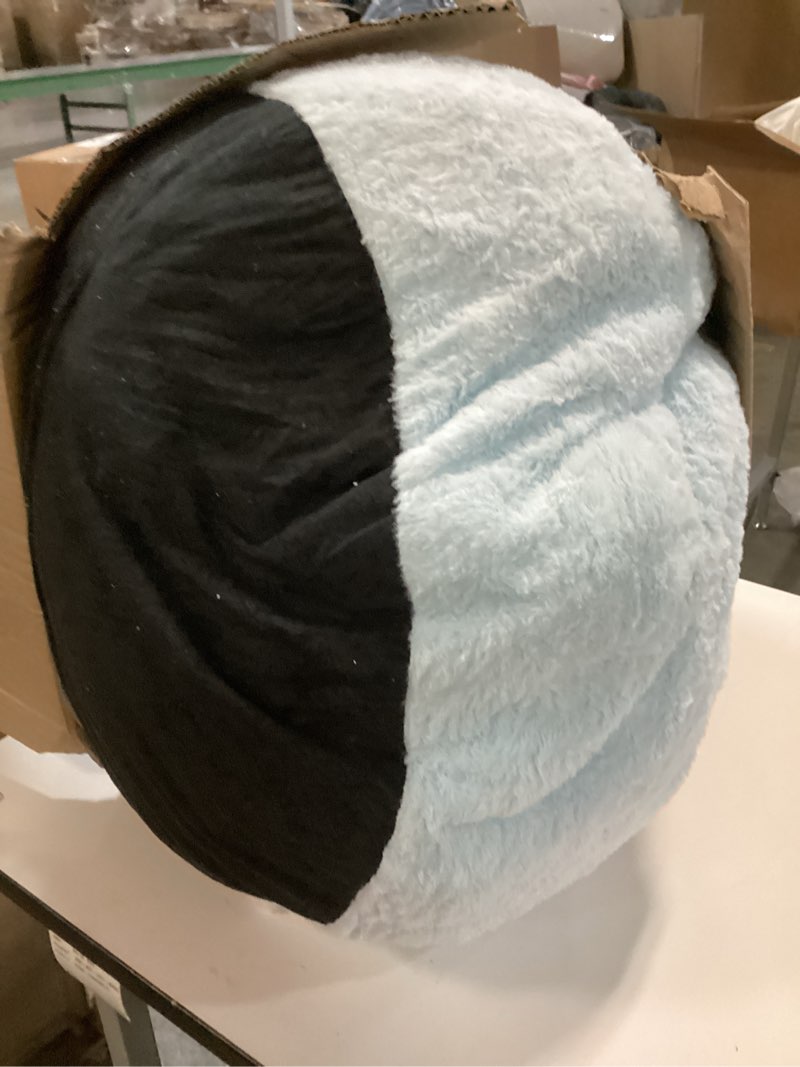 Condition photo showing As Is for Modern Soft Fluffy Bean Bag Chair With Faux Rabbit Fur Cover, Memory Foam Bean Bag Chairs For Kids Teens, Furry Fuzzy Faux Fur Fabric Beanbag, Round Rainbow Plush Sofa For Bedroom, Living Room, Dorm M For Kids Baby Blue