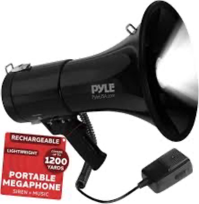 Pyle Portable Megaphone Bullhorn - Bluetooth Compatible PA Speaker with Built-in Voice Changer, 1500 Yard Range, Siren, 100W Adjustable Vol Control, Loudspeaker for Outdoor Sports & Safety Drills Square