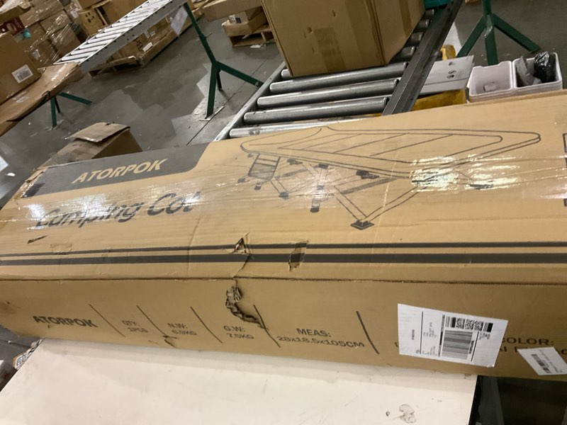 Condition photo showing As Is for ATORPOK Camping Cot for Adults with Cushion and Pillow, Portable Folding Bed for Sleeping, Lightweight Tent cot with Carry Bag Supports 450 lbs (Grey)