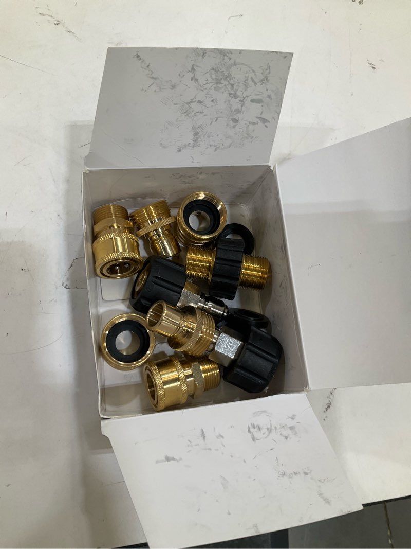 Condition photo showing Good Condition for tool daily pressure washer adapter set, m22 to 3/8 inch quick connect, 3/4 inch to quick disconnect, male m22 hose adapter, 9 pack brass