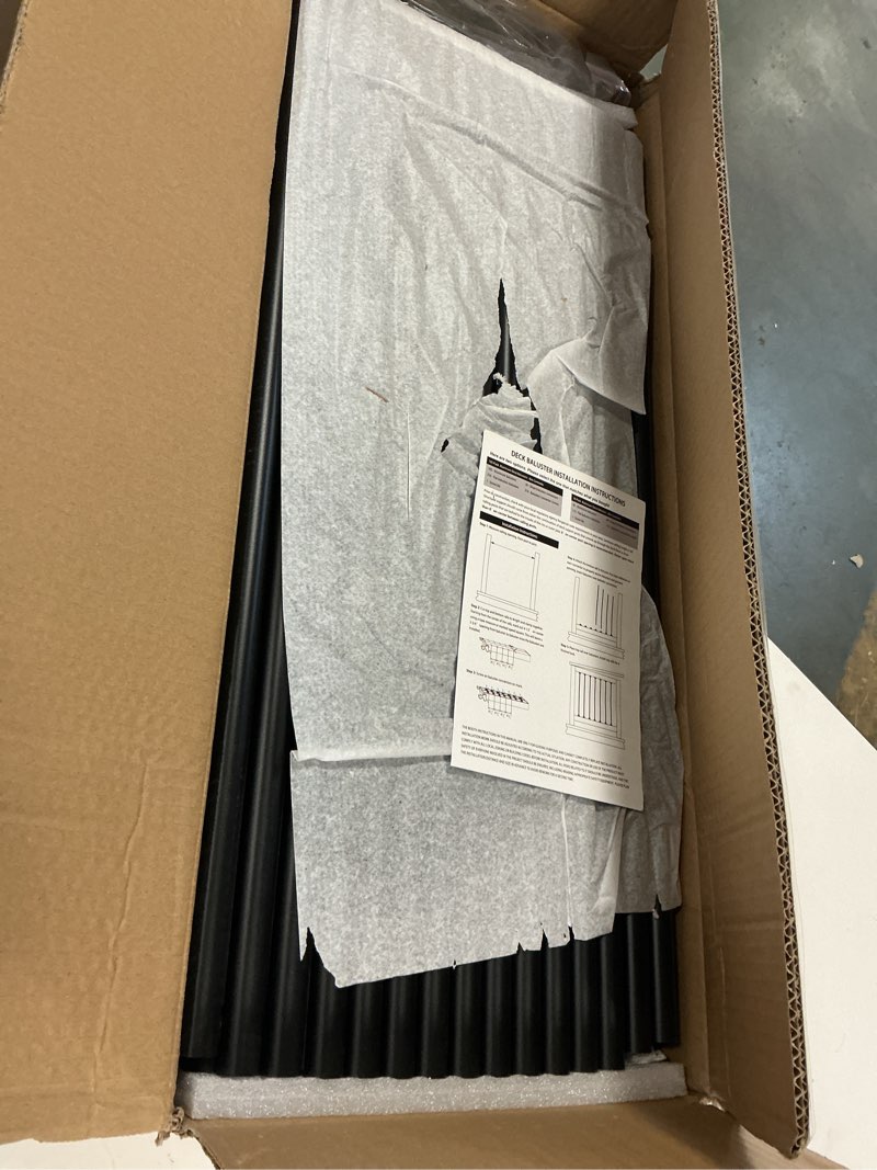 Condition photo showing New/Like New for HYPERGIANT 105 Pack 26" Aluminum Deck Balusters,3/4" Round Deck Railing Spindles with Conectors and Screw,Hollow Metal Deck Balusters for Railing Fencing Porch,Black Deck Stair Spindles for Staircase