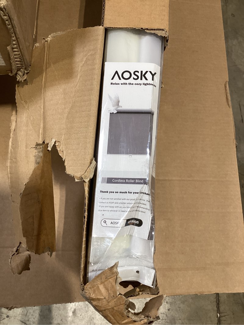 Condition photo showing As Is for Cordless Roller Shades Blackout Blinds for Windows Room Darkening Rolled Up Shades with Spring System, UV Protection Window Shades Door Blinds for Home and Office (70" W x 72" H, Ivory) 70"W x 72"H Ivory