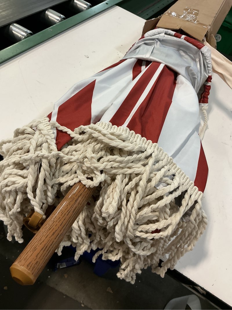 Condition photo showing Good Condition for northlight striped outdoor macrame boho beach market umbrella with tiltt- 6.5' - red and white