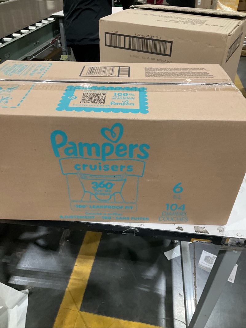 Condition photo showing New/Like New for Pampers Diapers - Cruisers 360 - Size 6, 104 Count, Babyproof up to 100% Leakproof Pull-On Diaper Size 6 104