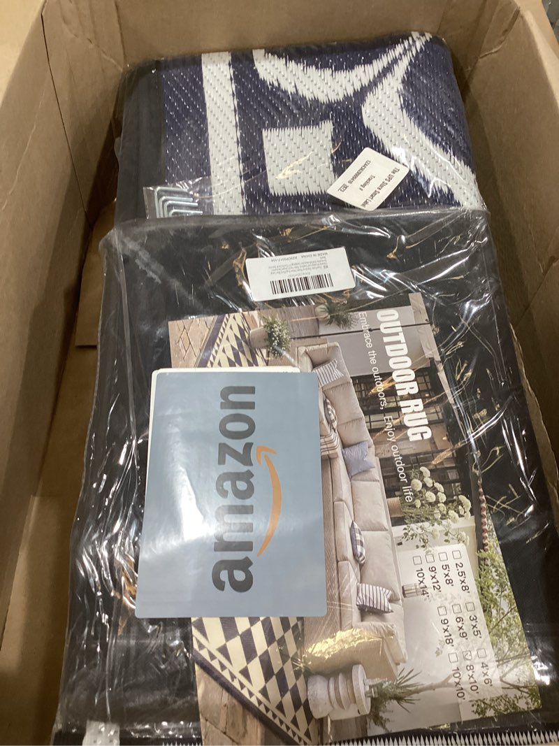 Condition photo showing Good Condition for purecozy outdoor plastic straw rug navy blue large outside waterproof outdoor patio 8x10 carpet geometric reversible mat modern for camping rv porch deck balcony beach 8' x 10' (rectangular) geo | navy blue
