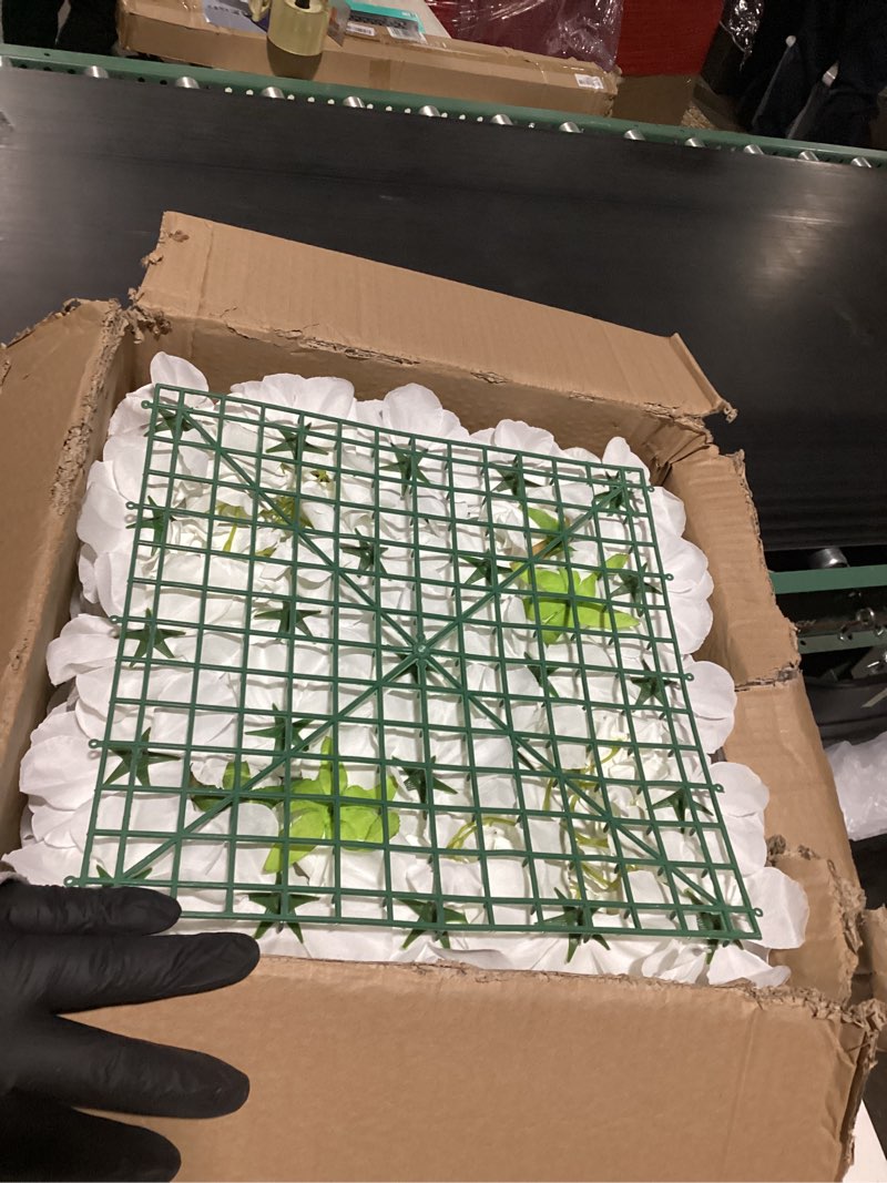 Condition photo showing As Is for Flower Wall Backdrop 12-Pack 16.5"* 16.5"Artificial Rose Floral Panels Silk Spring Wedding Home Valentine's Day Photography Event Party Decoration -White White 16.5inch