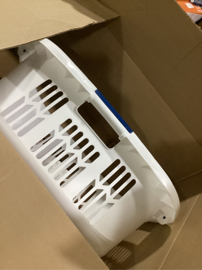 Condition photo showing New/Like New for rubbermaid large hip-hugger laundry basket/hamper, 1.5-bushel, white, stackable storage bin/organizer for bathroom/bedroom/dorm/home 1.5 bushel large hip hug basket