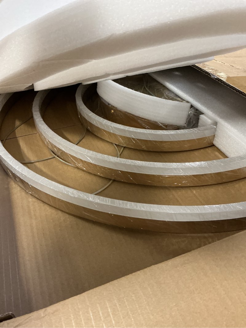 Condition photo showing Good Condition for Mikeru Modern LED 3 Ring Chandelier Light, Ceiling Pendant Light Fixtures with Remote Control 3000k-6500K Adjustable Color Temperature Light for Living Room, Bedroom, Kitchen?15.7+23.6+31.5IN? 15.7*23.6*31.5IN B-Black