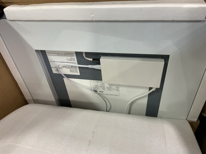 Condition photo showing Good Condition for LED Bathroom Mirror, 24x32 Inch Gradient Front and Backlit LED Mirror for Bathroom, 3 Colors Dimmable CRI>90 Double Lights, IP54 Enhanced Anti-Fog, Hanging Plates Vanity Mirror with Lights Front and Backlit 32"L x 24"W