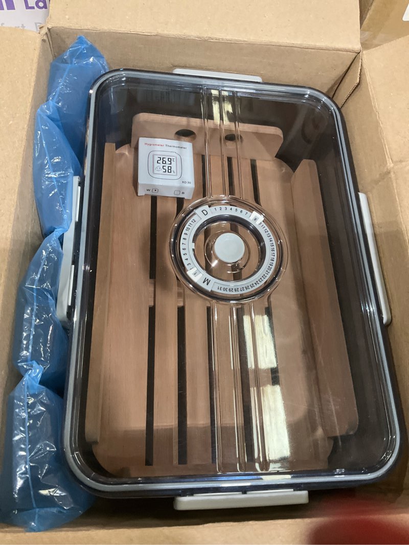 Condition photo showing As Is for CIGARLOONG Cigar Humidor Large Accommodate 100 Cigars,Built-in Cedar Wood Shelf with High Precision Hygrometer Transparent Cigar Storage Box