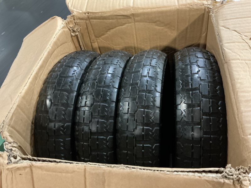 Condition photo showing Good Condition for ronpow 4.00-6 flat free tire and wheel, 13 inch solid wheelbarrow tires, 300lbs load, 3/4" axle hole, 1"-3.5" hub for wheelbarrow, garden cart, hand truck, for garden home farm, 4pack black