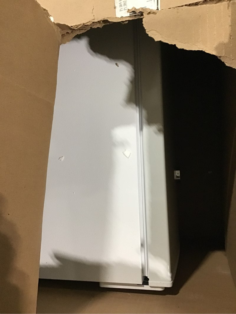 Condition photo showing As Is for Frigidaire EFR331-WHITE 3.2 Cu ft Eraser Board Mini Compact Dorm Fridge (White) 3.2 cu ft Fridge WHITE