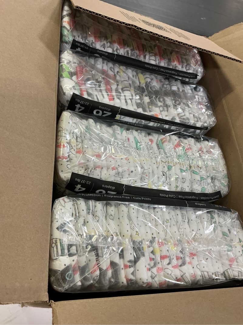 Condition photo showing New/Like New for The Honest Company Comfort Dry Disposable Diapers for Sensitive Skin, Hypoallergenic, Space Travel + Big Trucks, Super Club Box Size 4 (22–37 lbs) 104 Count