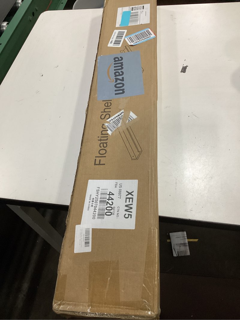 Condition photo showing New/Like New for Floating Shelves for Wall, 36 inch White Floating Shelves for Wall 2-Pack, Solid Wood Long Picture Ledge Shelf with Enhanced Lip Design for Bedroom Living Room Bathroom 36 inches White