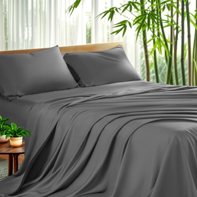sonoro kate luxury bamboo bed sheet set - deep pockets - 4 piece, full, dark gray