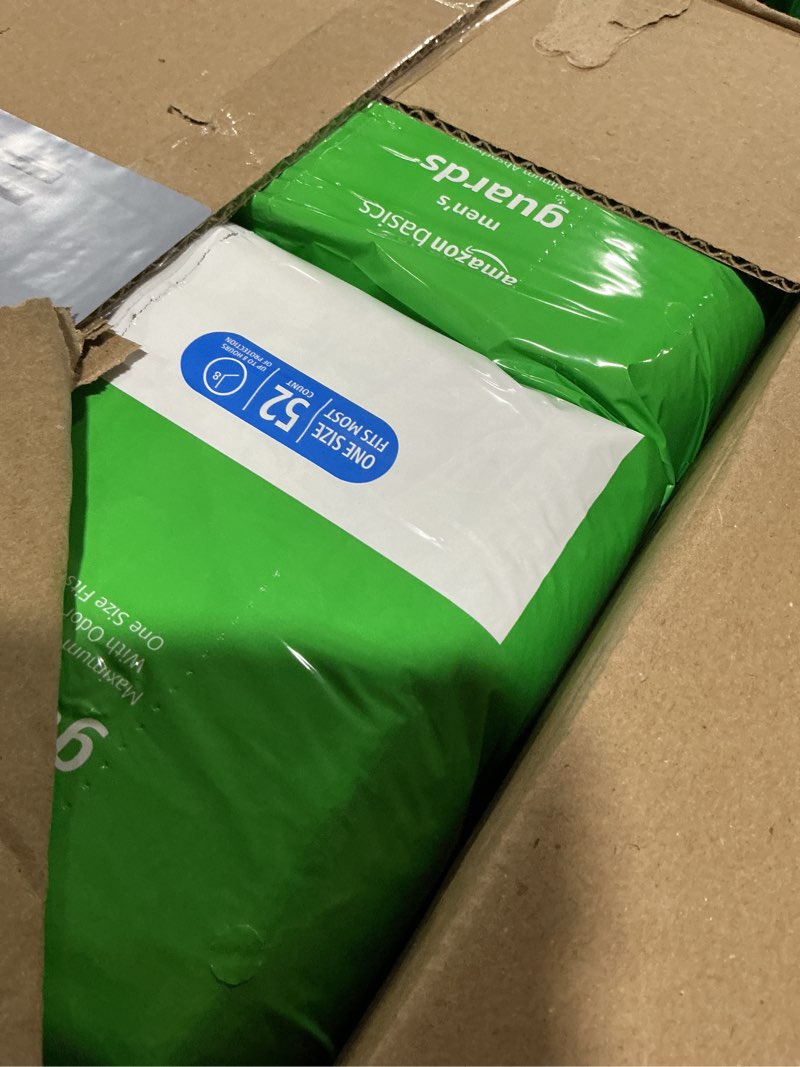 Condition photo showing New/Like New for amazon basics men's incontinence guards, maximum absorbency, moisture-wicking with odor protection, one size fits most, 104 count (2 packs of 52)