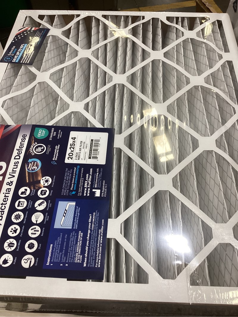 Condition photo showing Good Condition for bnx trufilter 20x25x4 (19.5’’ x 24.5’’ x 3.63‘’ slim fit) merv 13 air filter (2-pack) - made in usa - air conditioner hvac ac furnace filters health, allergies, mold, bacteria, smoke, mpr 1900 fpr 10