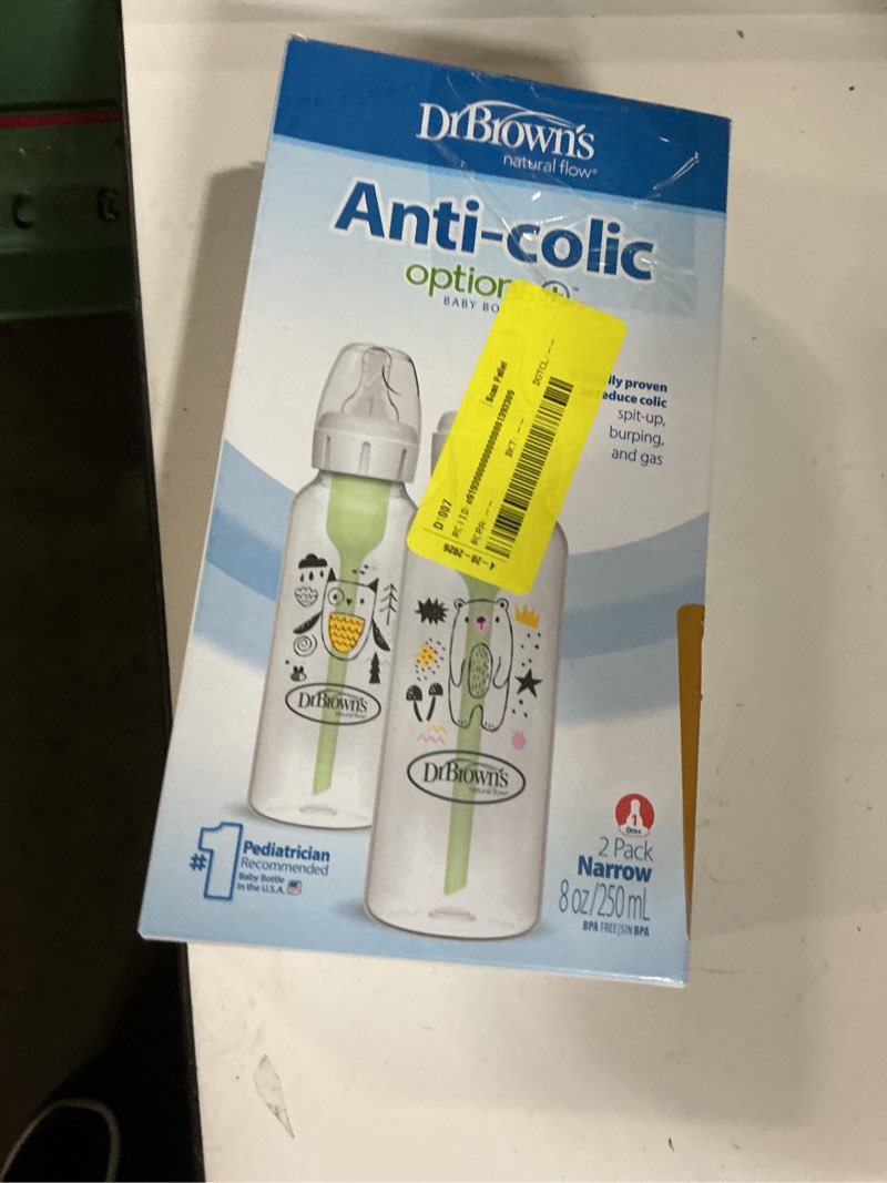 Condition photo showing New/Like New for dr. brown's natural flow anti-colic options+ narrow baby bottle, bear & owl, 8 oz/250 ml, with level 1 slow flow nipple, bpa free, 0m+, 2-pack