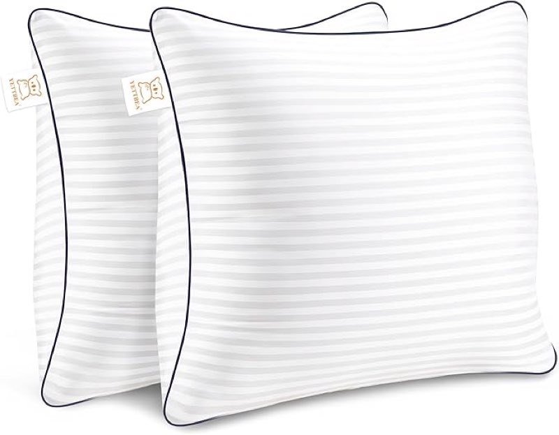 Pillows Insert 20'' x 20'' Set of 2, Decorative Throw Pillows with Luxury Silky Covers for Indoor Couch, Sofa or Bed Decors, White Striped Cushion Sham Stuffer